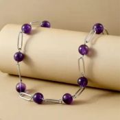 New! Amethyst Necklace In Stainless Steel