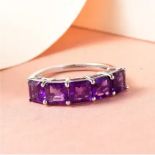 New! Amethyst (Asscher Cut) Ring In Platinum Overlay Sterling Silver