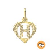 New! Childrens Diamond Cut Initial H Heart Pendant In 9K Gold