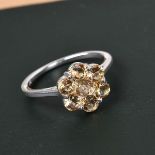 New! Citrine Floral Cluster Ring, Earrings & Bracelet In Sterling Silver