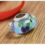 New! Charmes De Memoire Tropical Sea Glass Bead Charm In Platinum Plated Silver