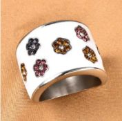 New! Multi Colour Austrian Crystal Floral Enamelled Ring