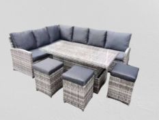 Windsor Mixed Grey Corner Sofa Set With Rise and Fall Table and Stools