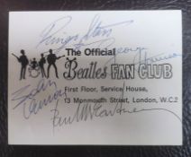 The Beatles Official Fan Club Photo Card With The Beatles Autographs - John, Paul, George and Rin...