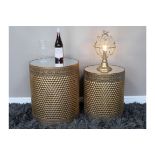 Set of 2 Indian Inspired Side Tables Mirrored Tops