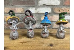 Set of 4 Mushroom Men Ornaments