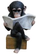 Monkey Reading News Garden/Home Ornament