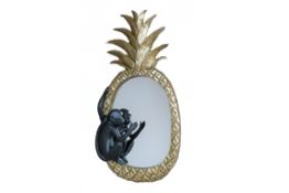 Tropical Golden Pineapple Mirror with Monkey