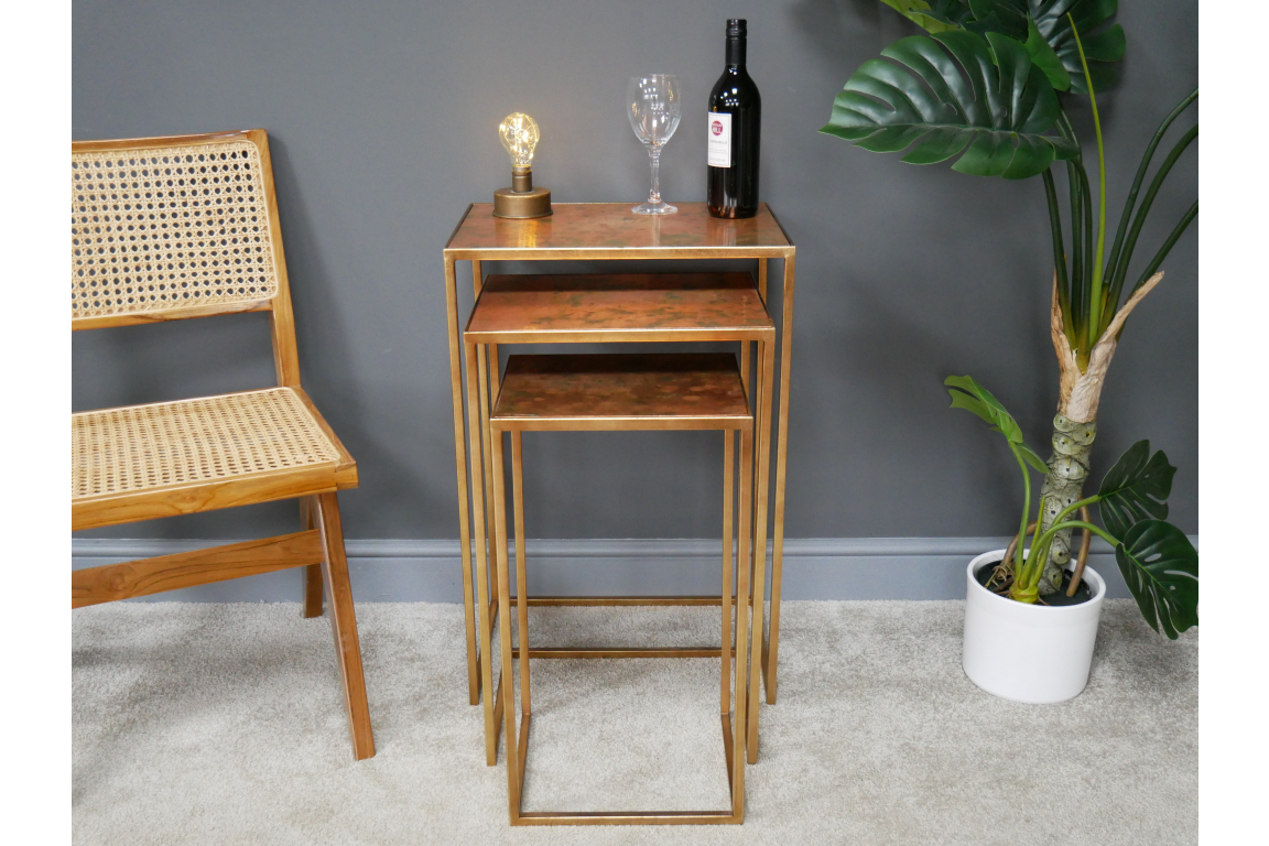 Nest of Tables with a Copper Finish Top