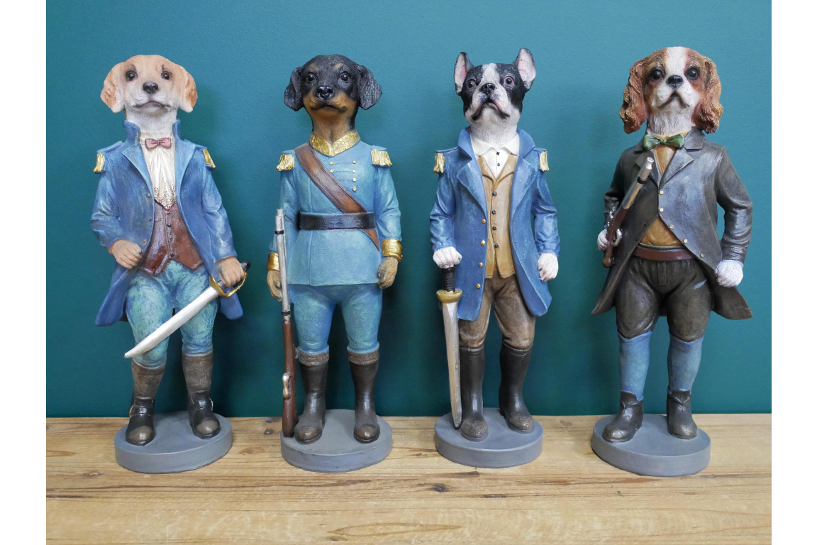 Set of 4 Quirky Military Dog Themed Ornaments featuring Labrador, Frenchie, Spaniel & Dachshund