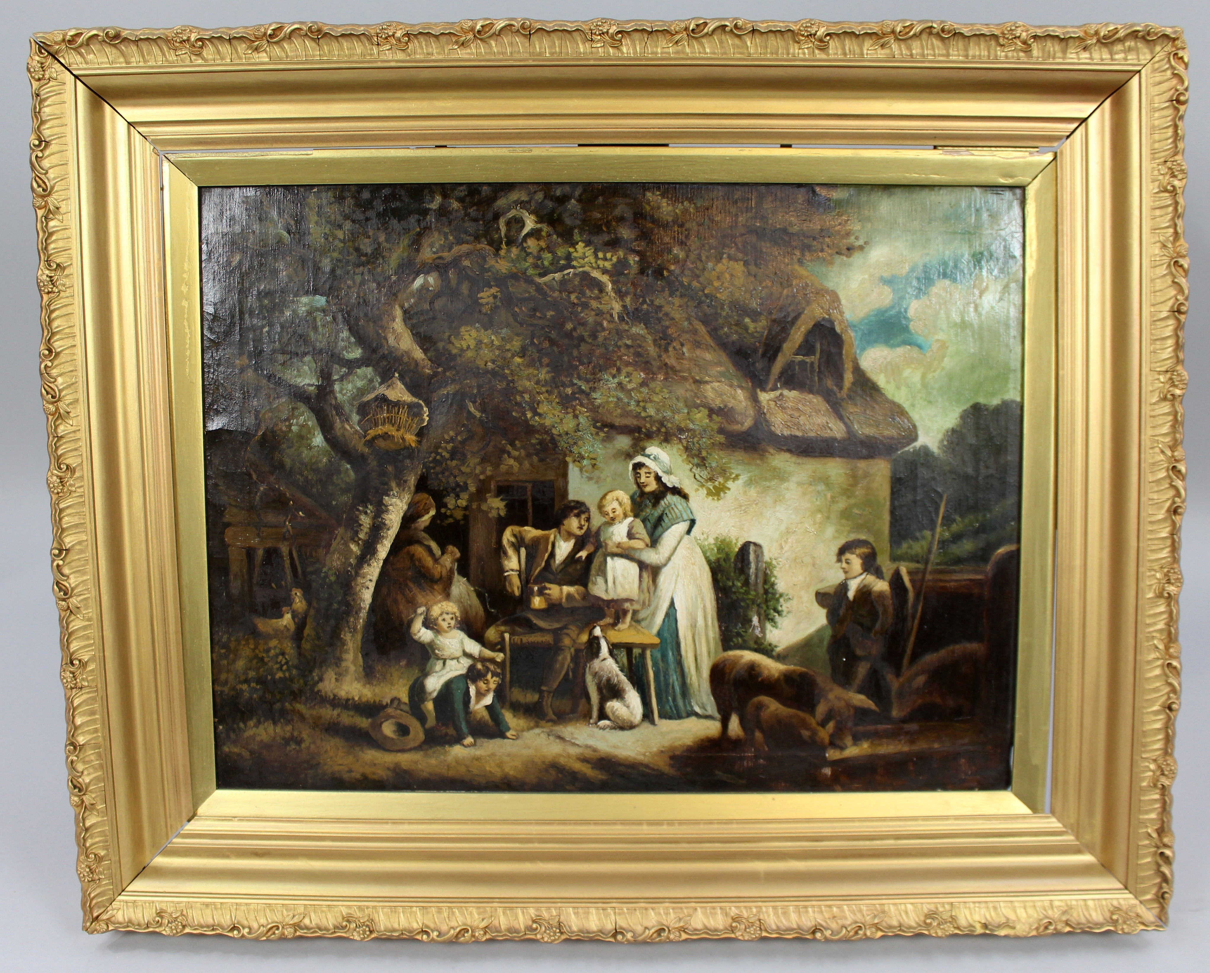 Early 19th c. Country Genre Scene Oil on Canvas