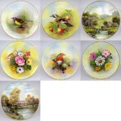 Collection of 7 Hand Painted Plates by J Smith Worcester