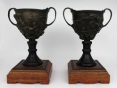 Pair of 19th c. Bronze Two Handled Urns