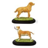 Pair of Porcelain Dogs on Plinths