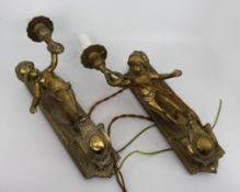 Pair of Quality Brass Cherub Form Wall Lights