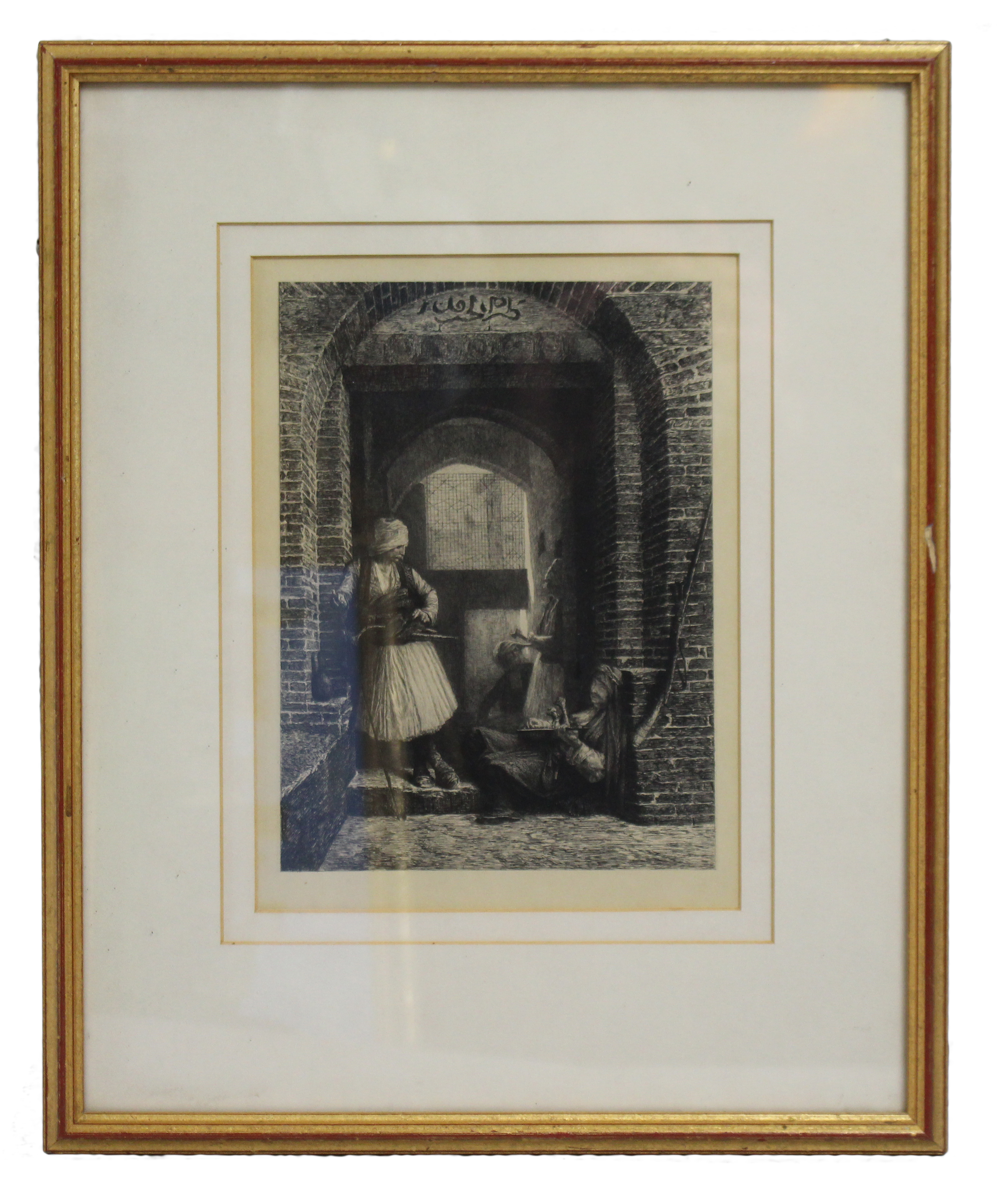 Victorian Arabic Etching Set in Gilt Frame