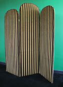Large Three Fold Gold Striped Upholstered Screen Room Divider