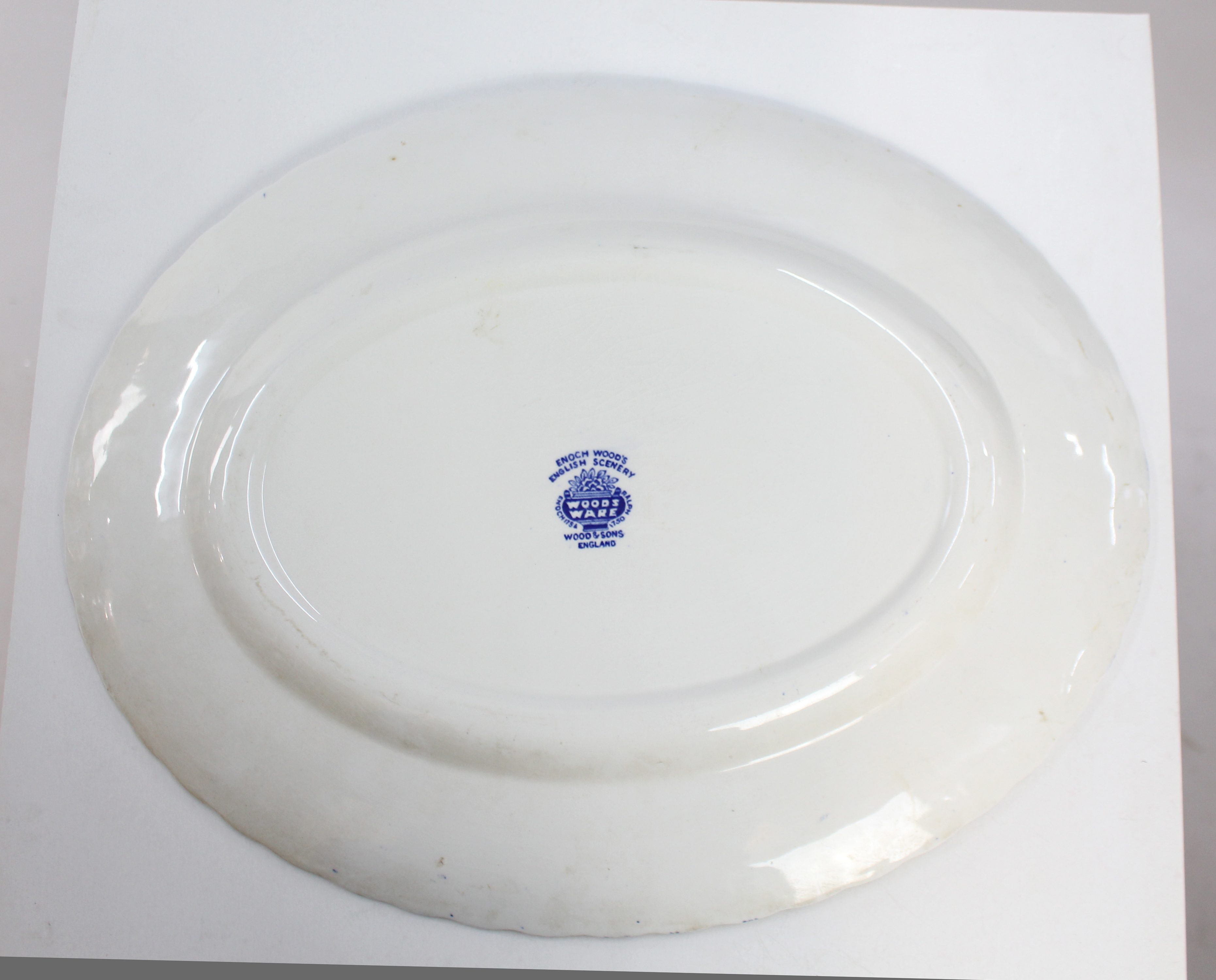 Large Wood & Sons Blue & White Oval Platter - Image 2 of 2