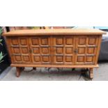 Very Heavy Large Spanish Cabinet with Geometric Panel Doors & Wrought Iron
