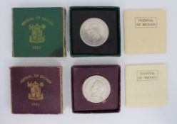Pair of George VI Festival of Britain 1951 Cased Five Shilling Coins