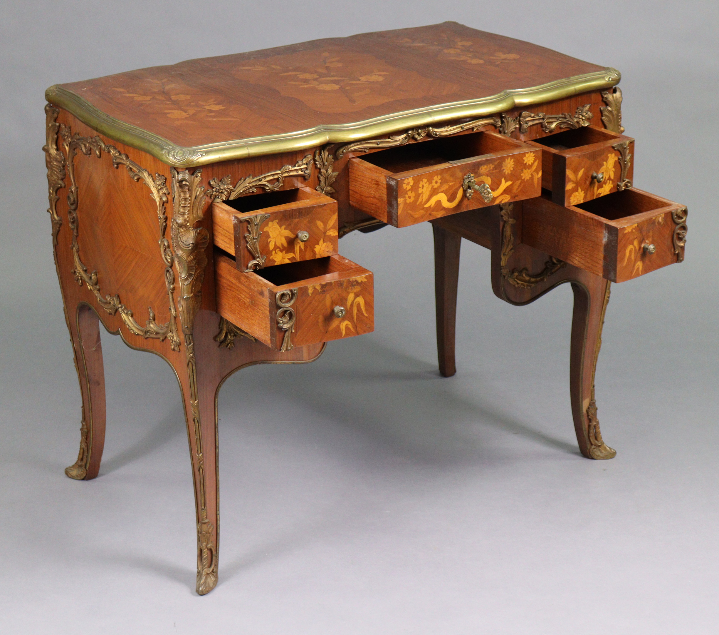 Louis XV style Marquetry Inlaid Brass Bound Desk - Image 2 of 2