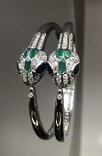 Beautiful Natural Diamond, Blue Sapphire, and Green Onyx Snake Bracelet With 18K White Gold