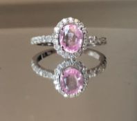 Beautiful Natural Ceylon Pink Sapphire With Diamonds & 18k Gold