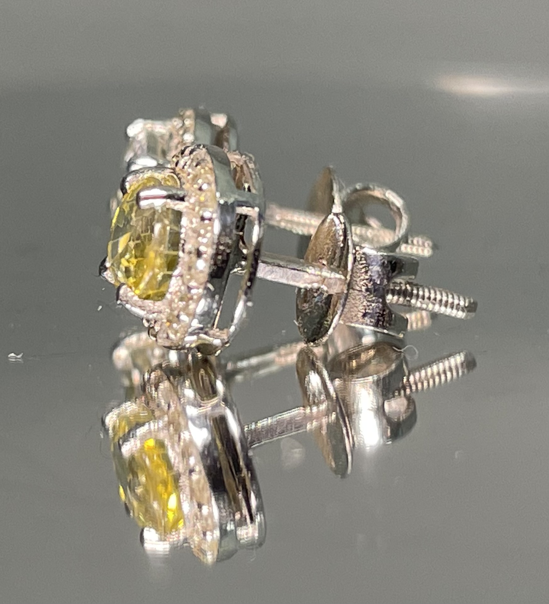 Beautiful Natural Unheated Yellow Sapphire Earrings With Diamonds and 18k Gold - Image 8 of 10