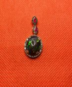 Beautiful Natural 5.40CTS Black Opal Pendant Ruby & Diamonds & 18k Rose Gold