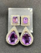 Beautiful 34.5CT Natural Amethyst With 4.70CT Natural Diamonds and 18k Gold