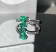 Slytherin Harry Potter Natural Emerald Ring With Natural Diamonds and 18k Gold