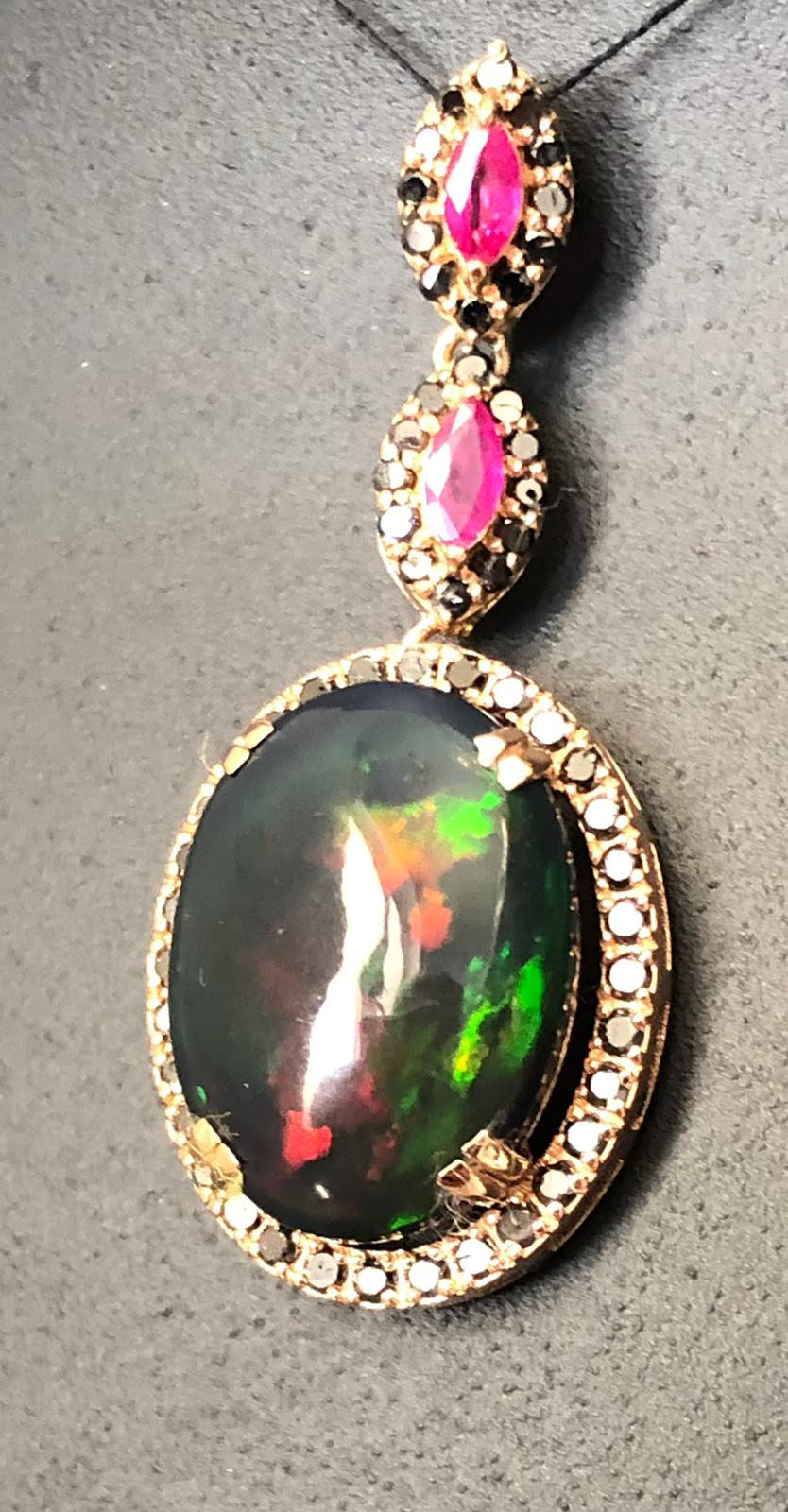 Beautiful Natural 5.40CTS Black Opal Pendant Ruby & Diamonds & 18k Rose Gold - Image 13 of 14