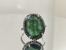 Beautiful 11 CT Natural Emerald Ring With Natural Black Diamonds and 18k Gold