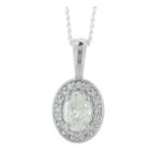 18ct White Gold Single Stone With Halo Setting Pendant (0.42) 0.51 Carats