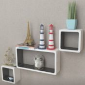 3 White-black MDF Floating Wall Display Shelf Cubes