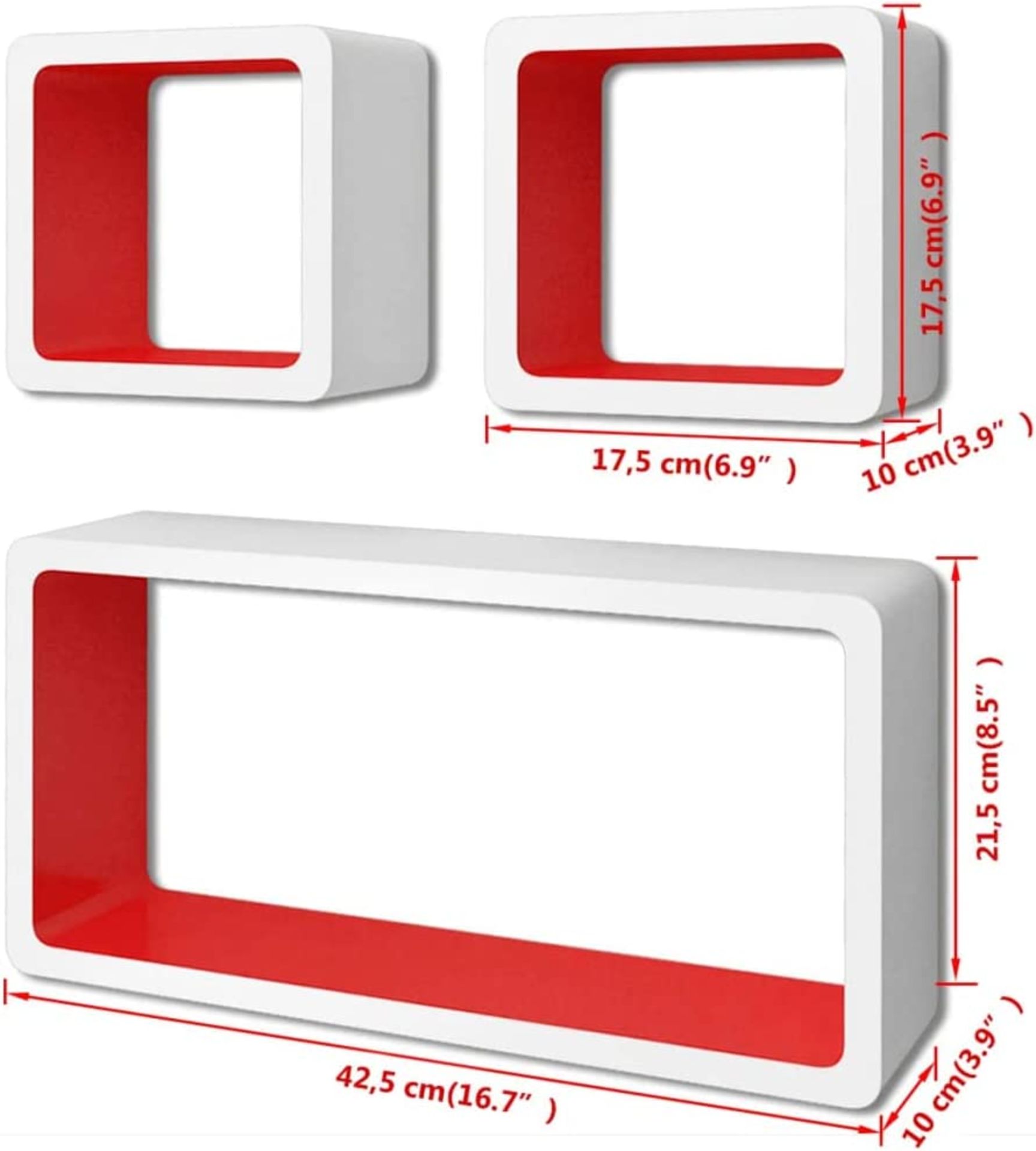 3 Floating Wall Cube Shelves In White & Red RRP £45.96