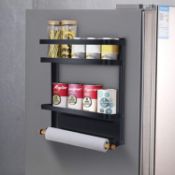 Magnetic Fridge Spice Rack Organiser Rack 2 Tier Refrigerator with Paper Towel Holder RRP £19.99 e..