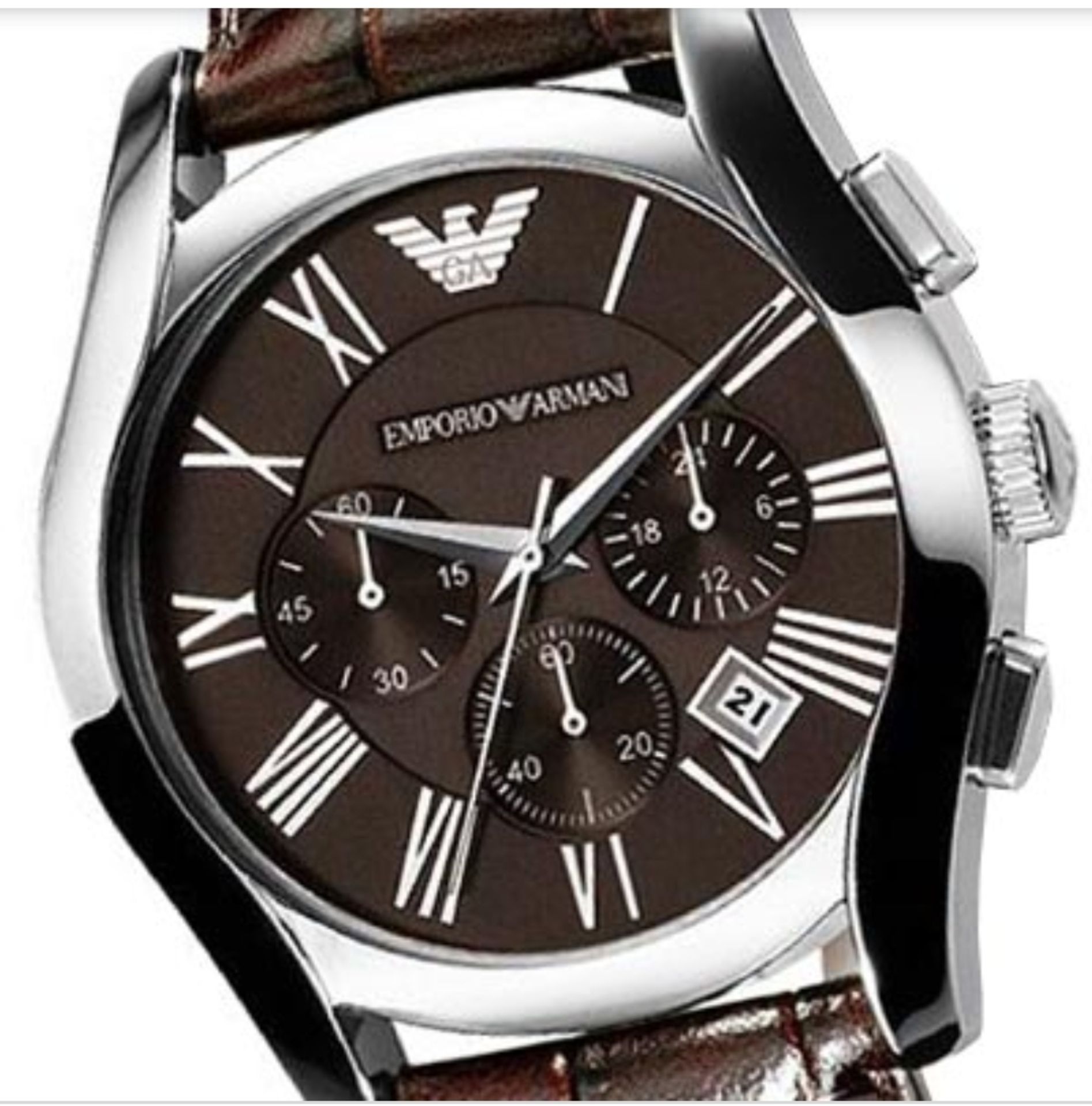 Emporio Armani AR0671 Men's Brown Leather Strap Quartz Chronograph Watch - Image 7 of 10