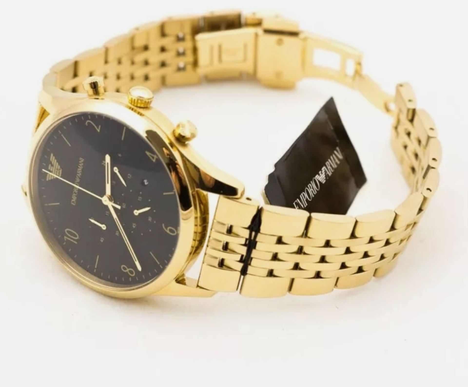 Emporio Armani AR1893 Men's Black Dial Gold Tone Bracelet Quartz Chronograph Watch - Image 3 of 7