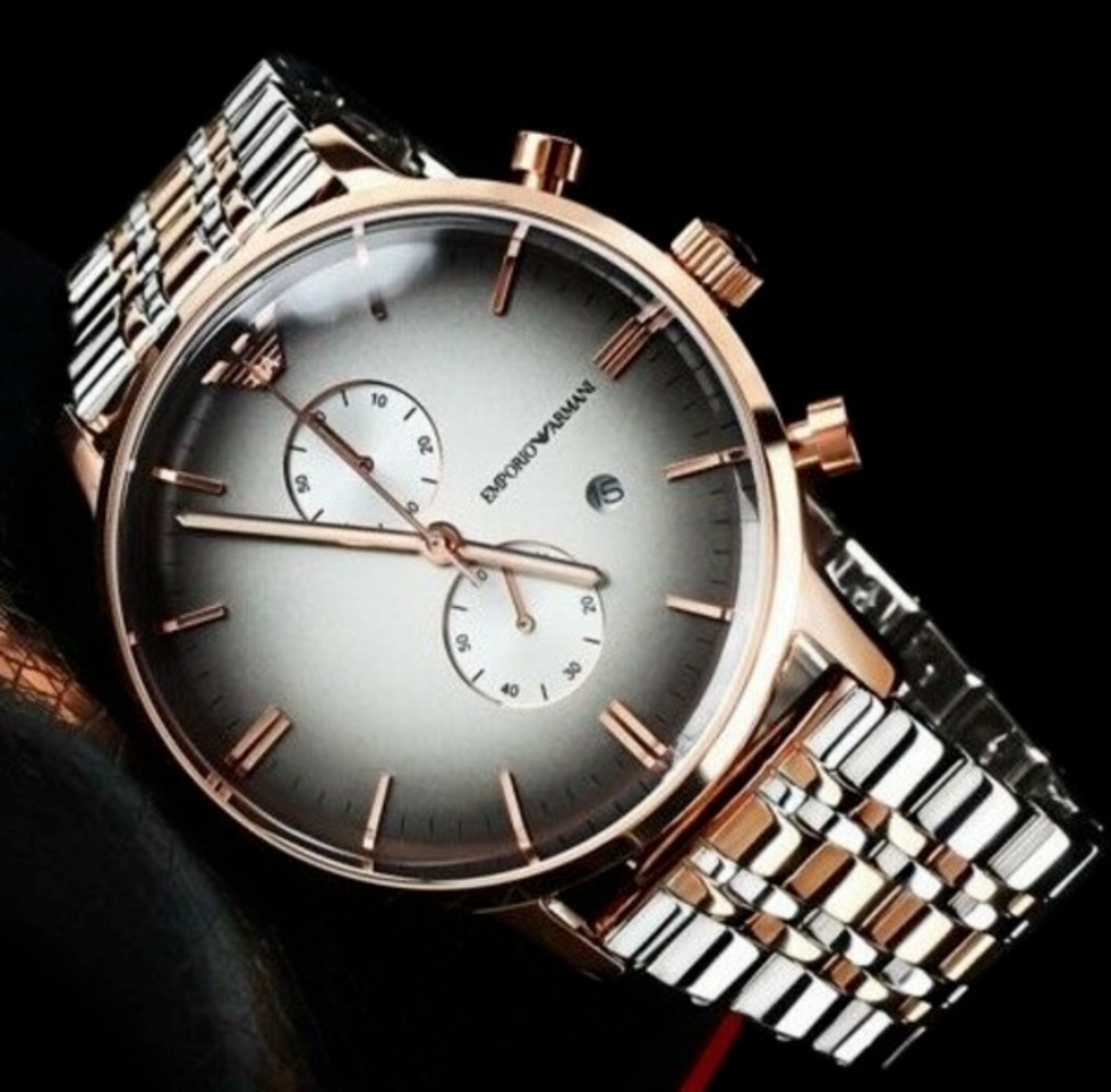 Emporio Armani AR1721 Men's Gianni Two Tone Rose Gold & Silver Chronograph Watch - Image 3 of 7