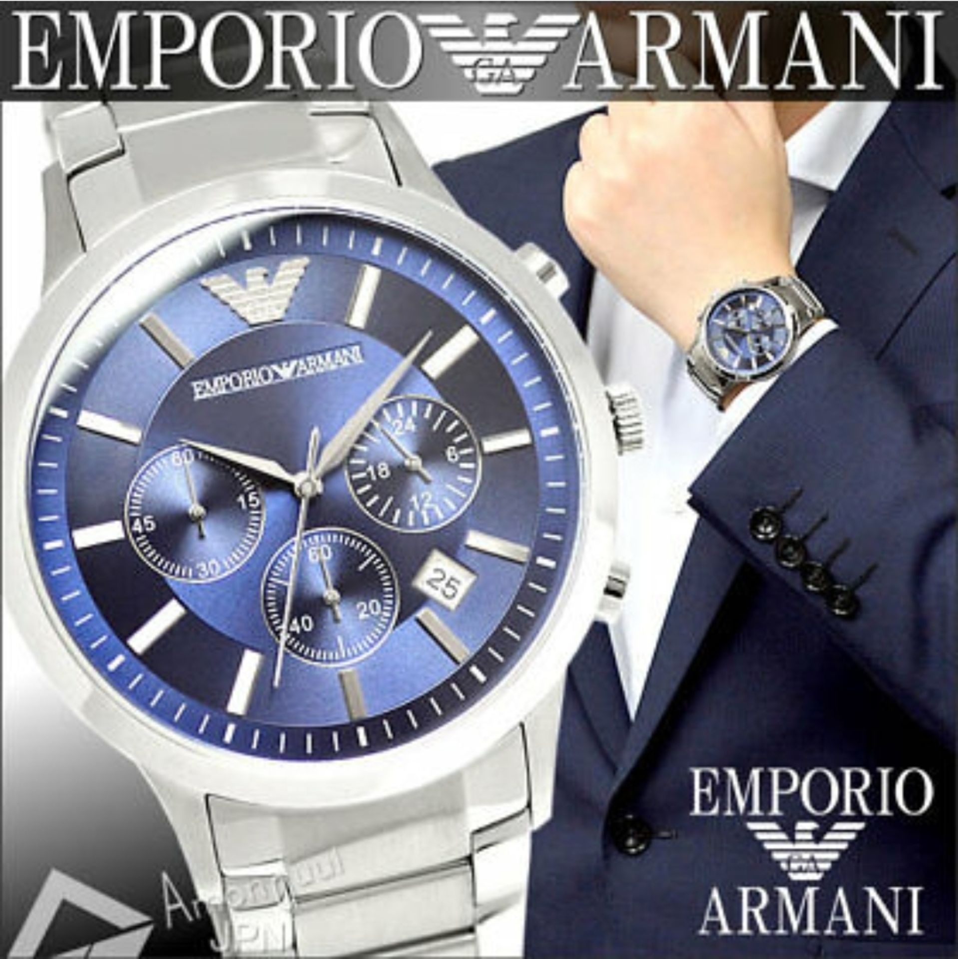 Emporio Armani AR2448 Men's Blue Dial Silver Bracelet Chronograph Watch - Image 4 of 5