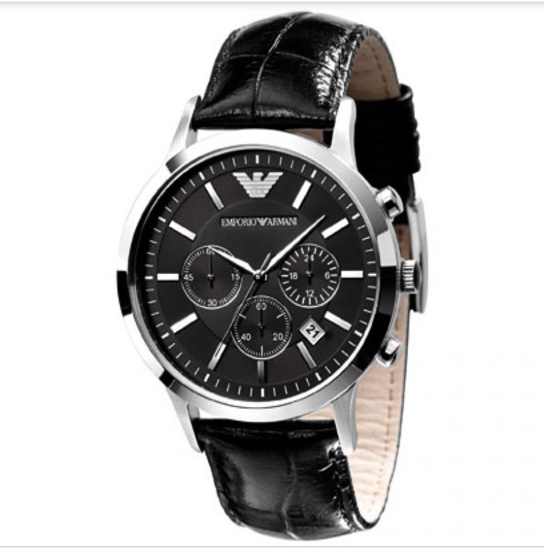 Emporio Armani AR2447 Men's Renato Black Leather Strap Chronograph Watch