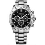 Men's Hugo Boss Ikon Black Dial Silver Bracelet Chronograph Watch 1512965