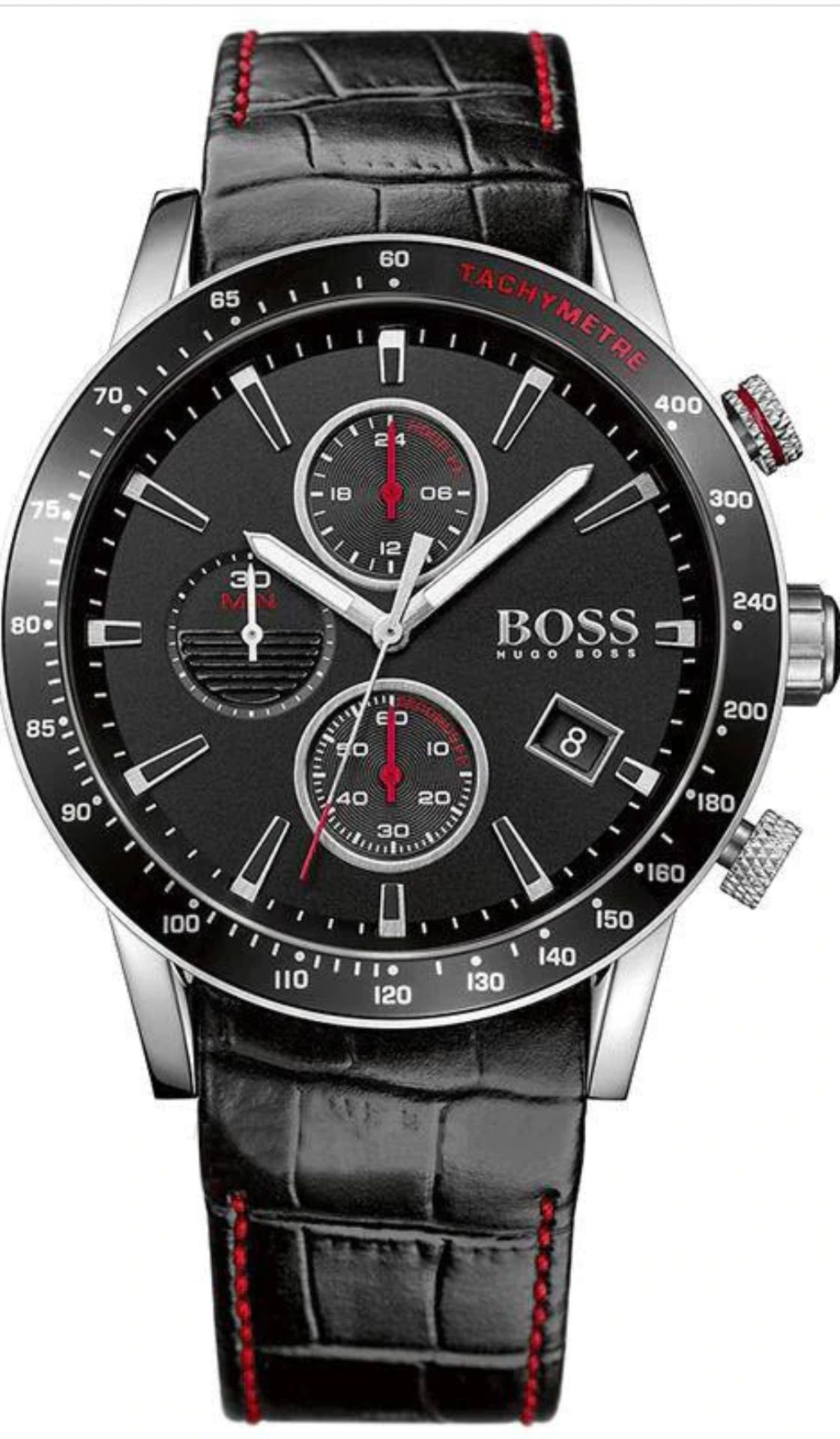 Hugo Boss 1513390 Men's Rafale Black Leather Strap Chronograph Watch