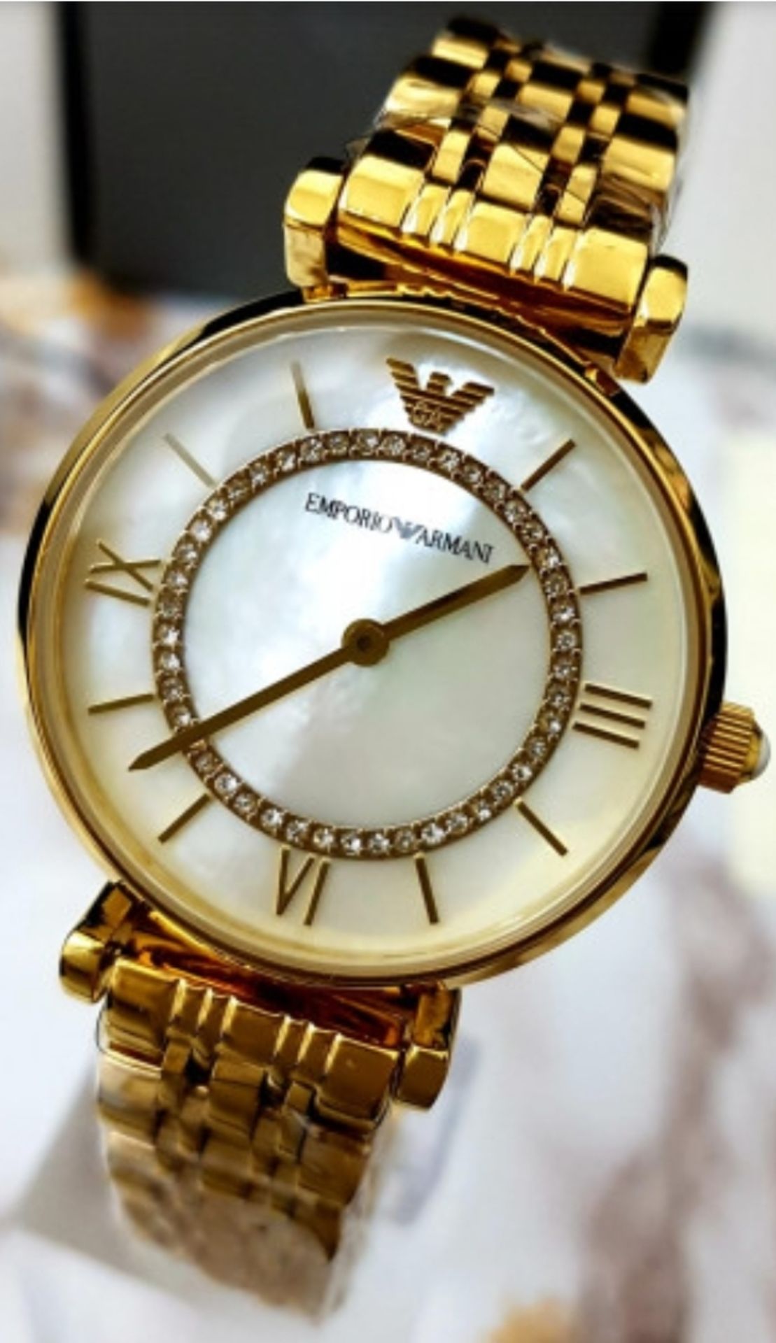 Emporio Armani AR1907 Ladies Mother Of Pearl Dial Gold Tone Bracelet Quartz Watch - Image 2 of 5