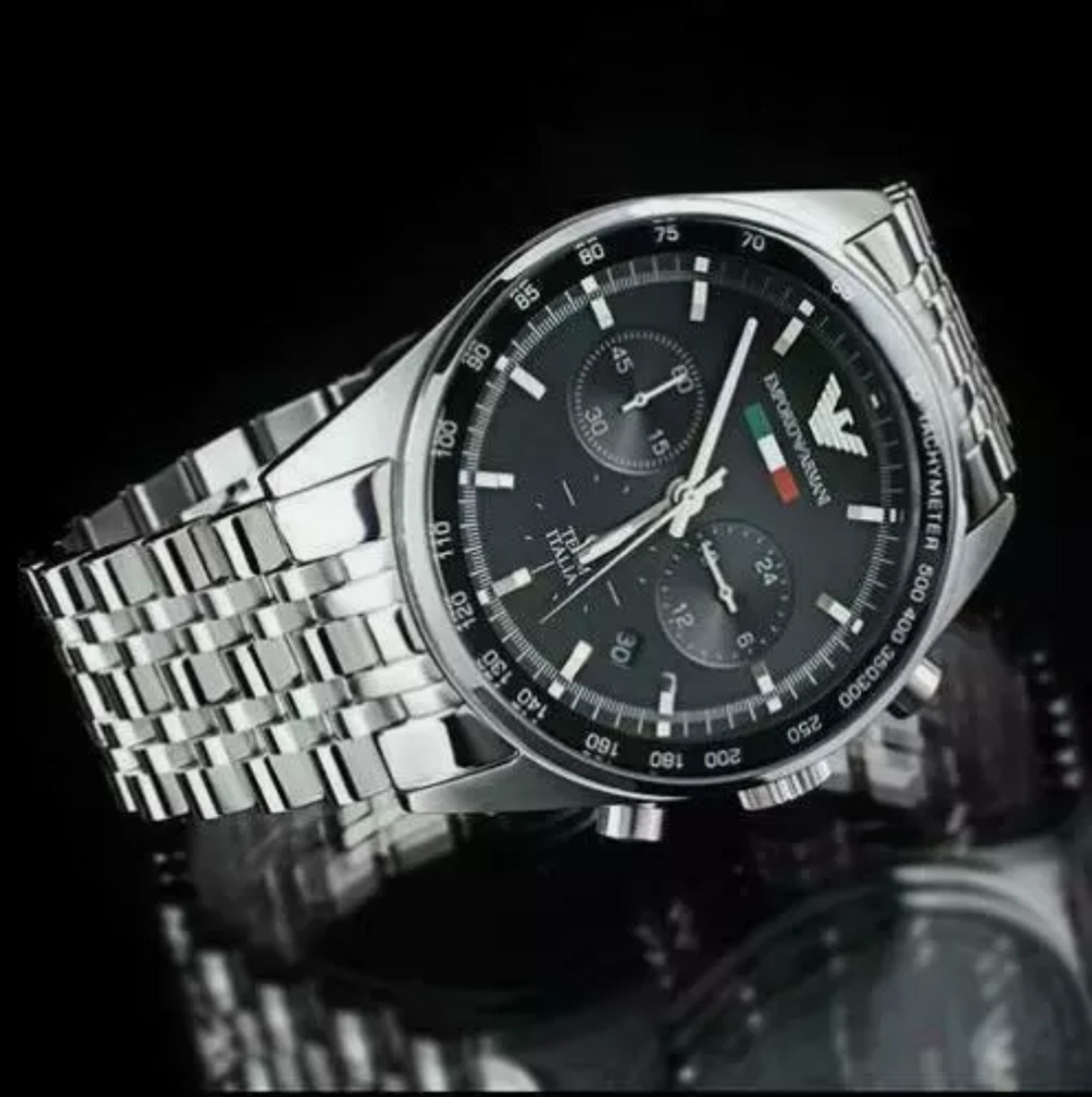 Men's Emporio Armani AR5983 Quartz Black Dial Stainless Steel Chronograph Watch - Image 3 of 6