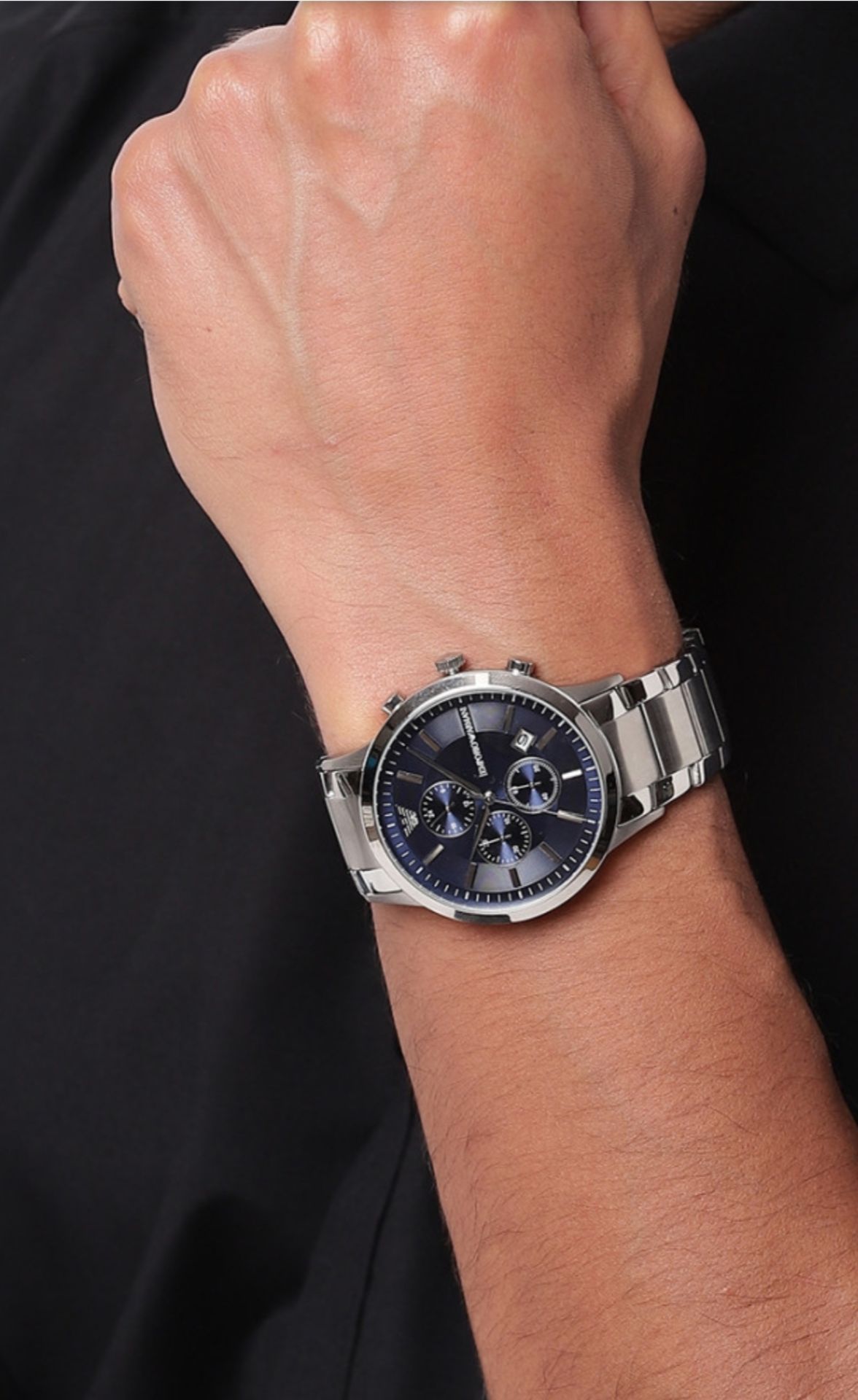 Emporio Armani AR11164 Men's Blue Dial Silver Bracelet Chronograph Watch - Image 3 of 5