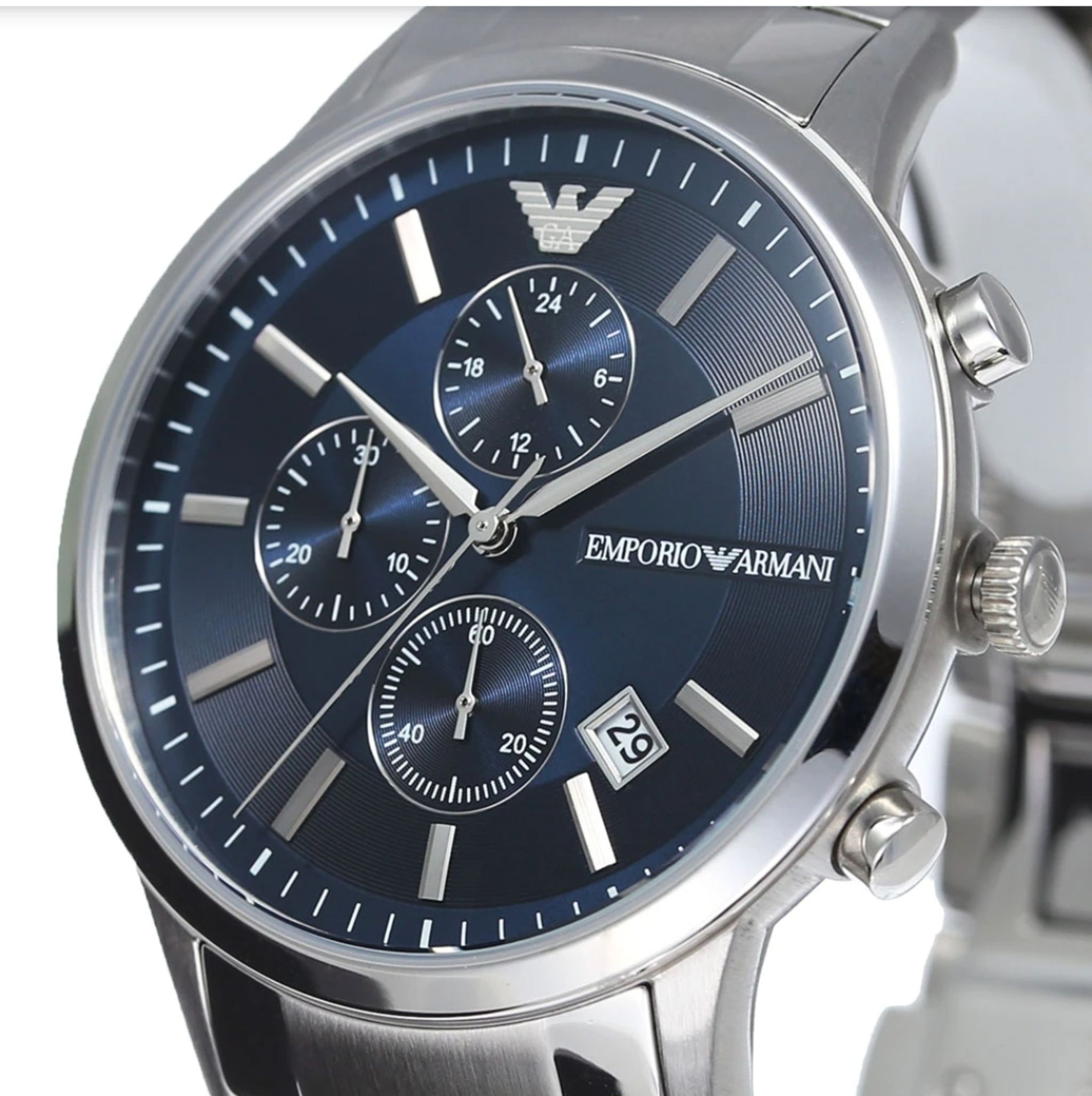 Emporio Armani AR11164 Men's Blue Dial Silver Bracelet Chronograph Watch - Image 4 of 5
