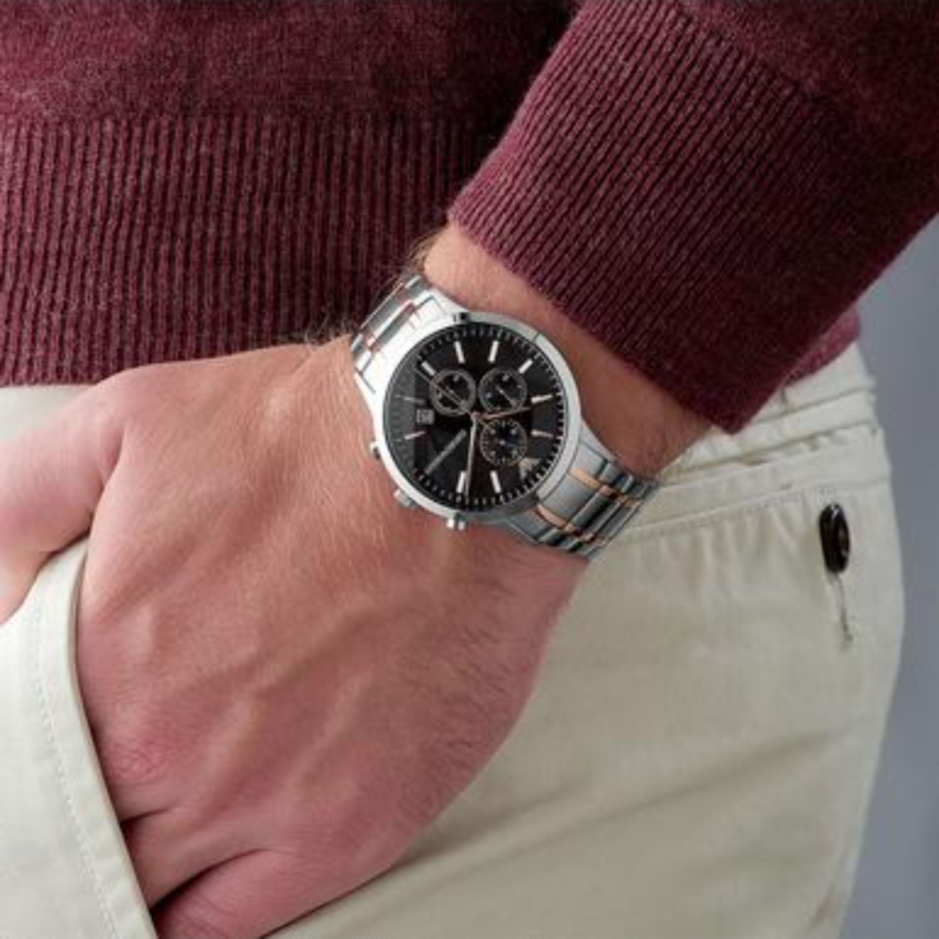 Emporio Armani AR11165 Men's Renato Two Tone Stainless Steel Bracelet Chronograph Watch - Image 2 of 5