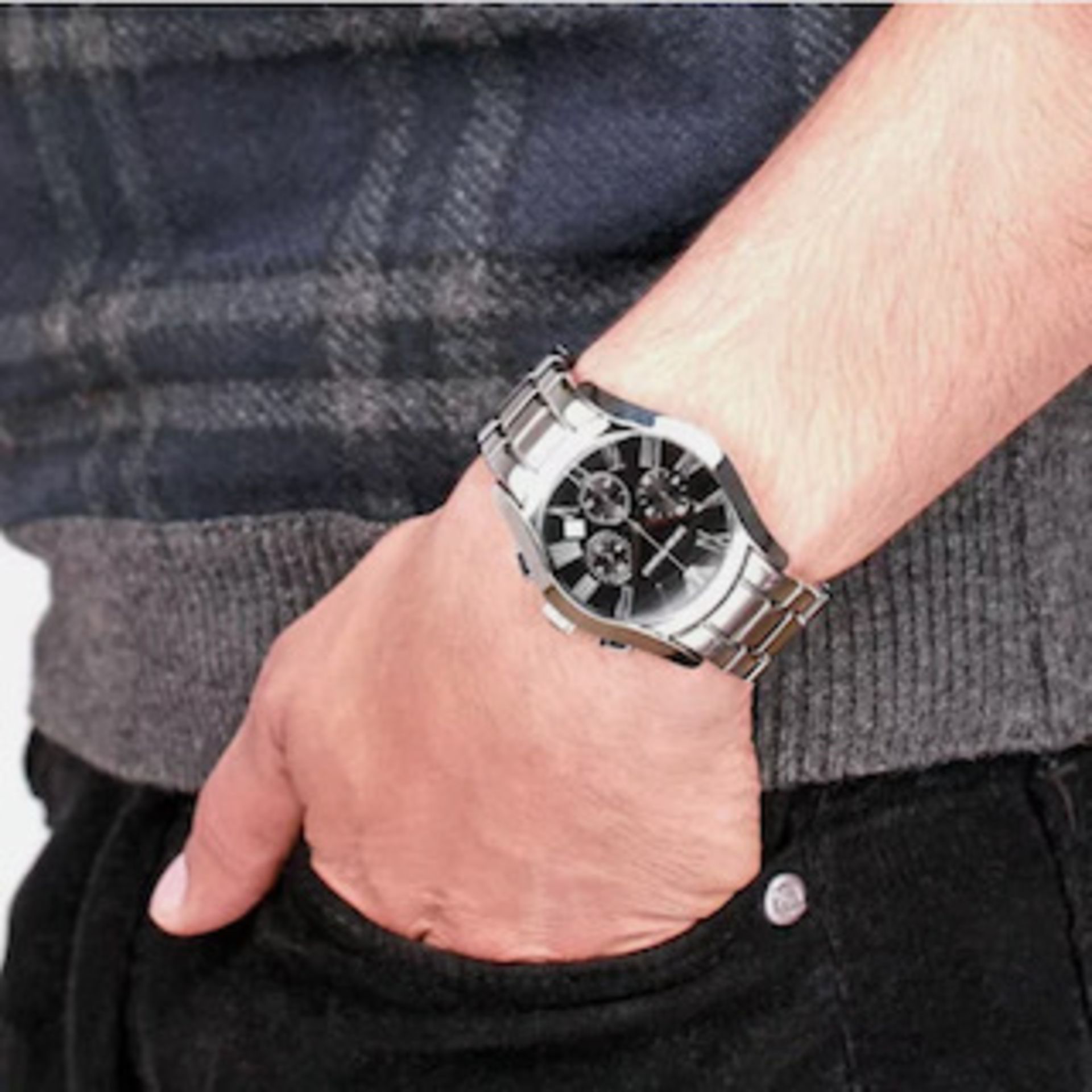 Emporio Armani AR0673 Men's Black Dial Silver Bracelet Quartz Chronograph Watch - Image 7 of 8